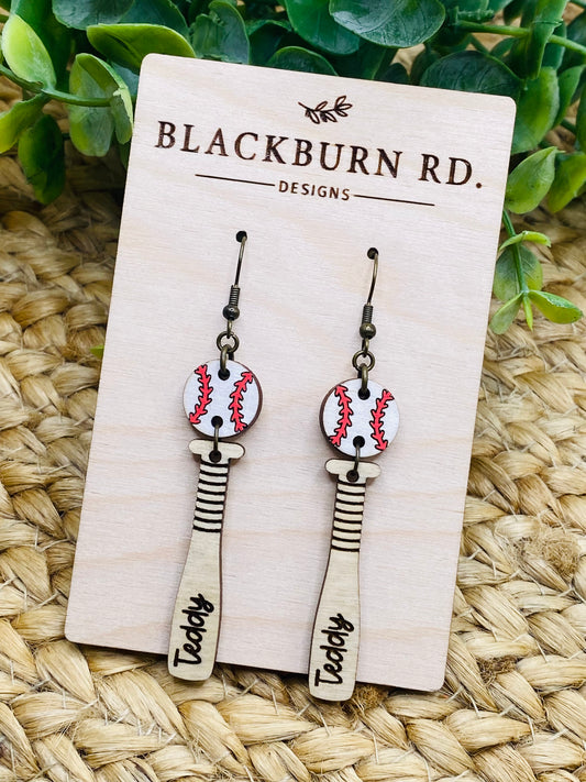 Custom Baseball / Softball & Bat Dangle Earrings