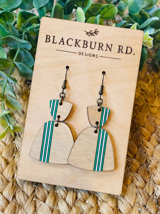 Green and White Striped Oblong Dangles