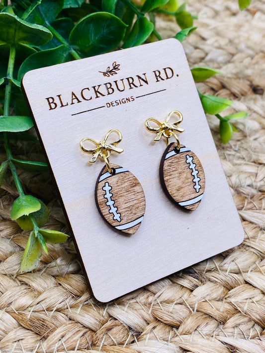 Petite Gold Bow Football Dangles