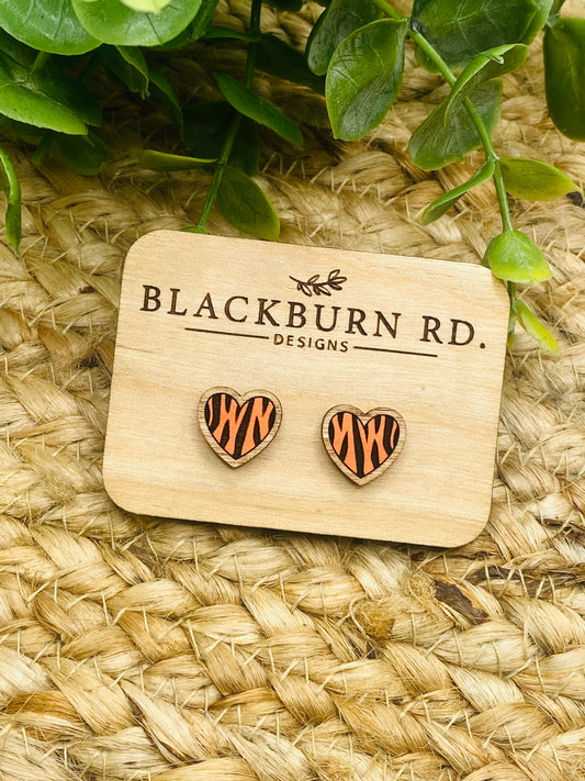 Tiger Stripe Heart Stud Earrings