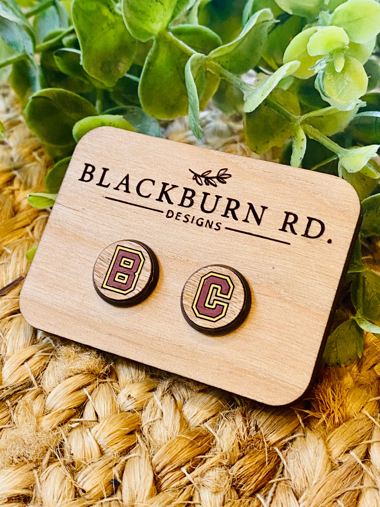 Stained Round B C Stud Earrings