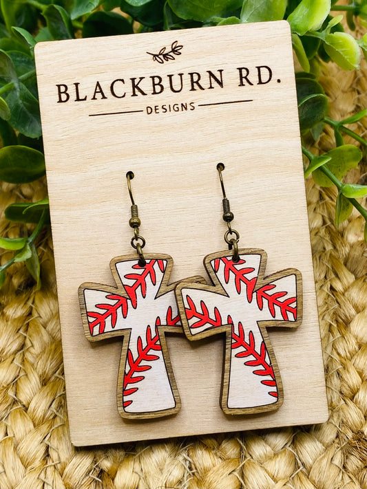 Baseball Cross Dangle Earrings