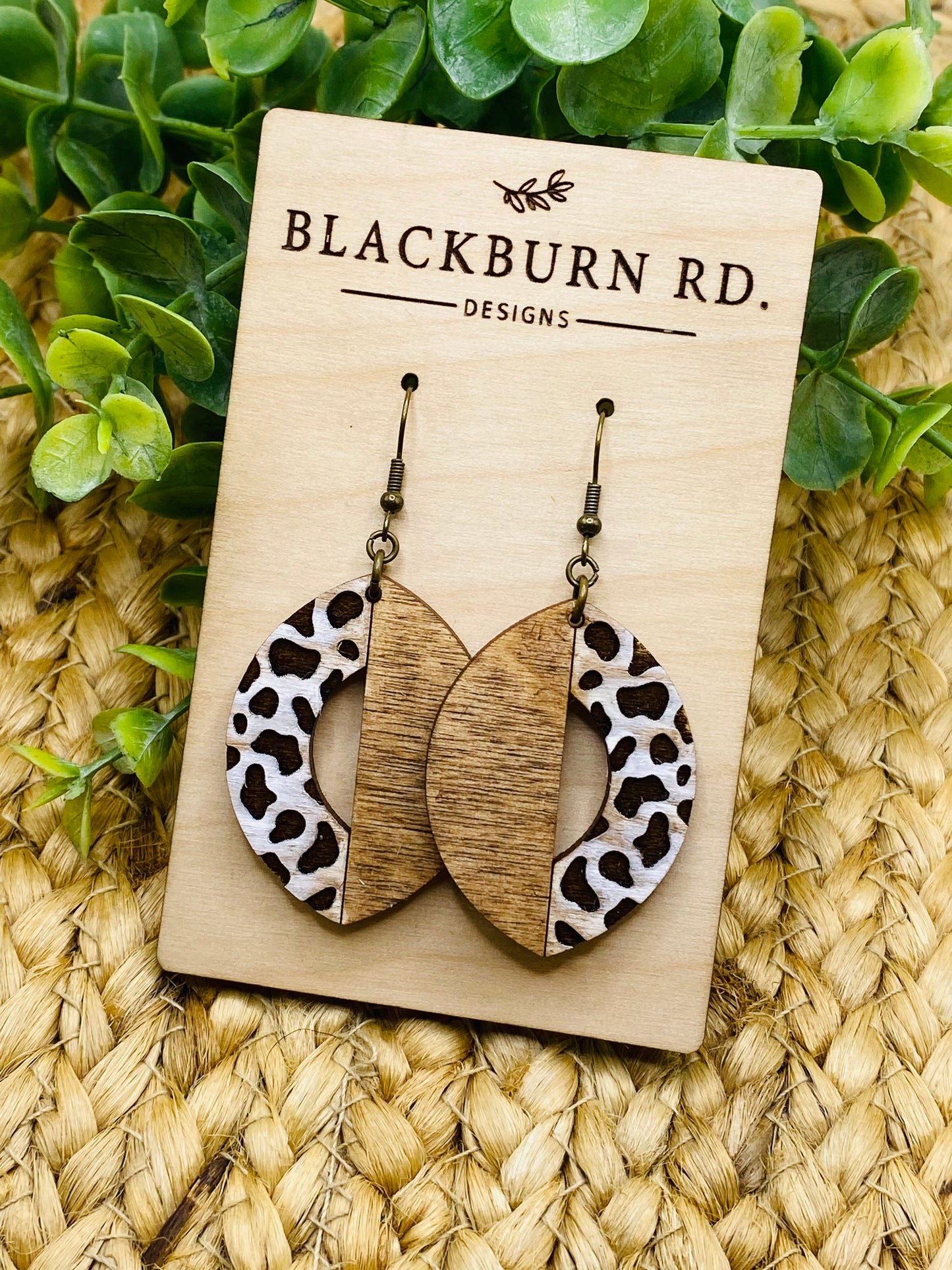 Half Leopard Half Solid Oval Dangles