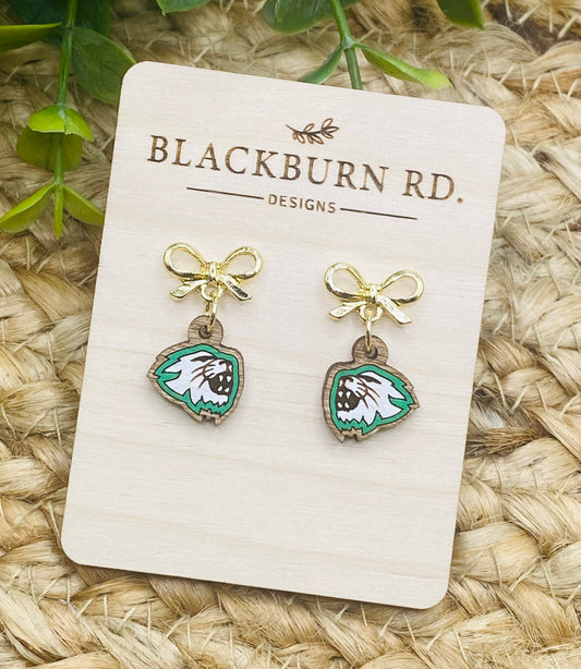 Petite Gold Bow Wildcat Dangles