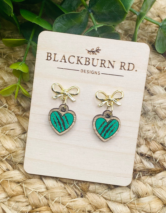 Petite Gold Bow Clawed Heart Charm Dangles