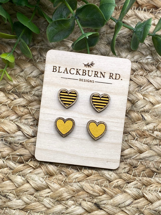 Striped Framed Heart Studs