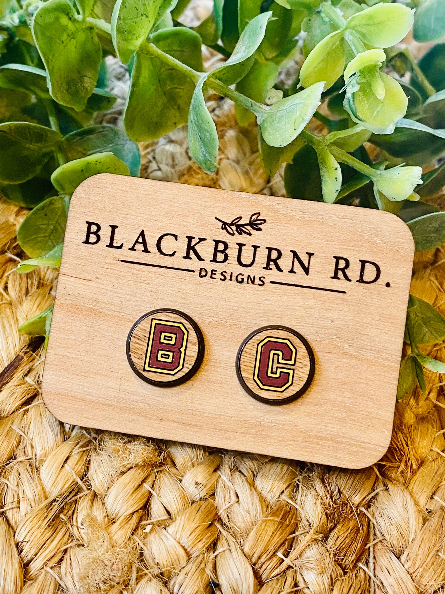 Stained Round B C Stud Earrings