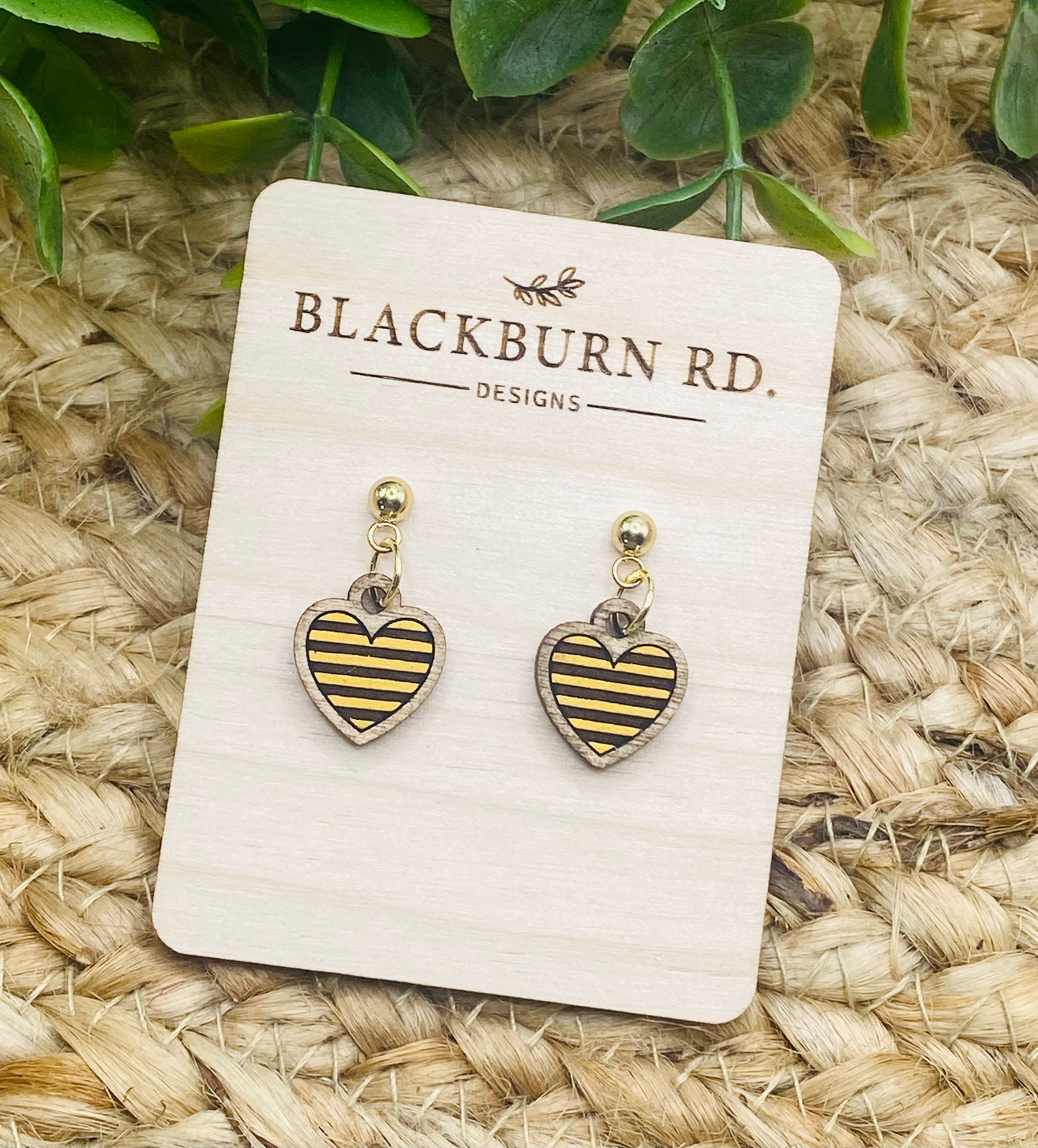 Petite Gold Ball Post Yellowjacket Stripe Heart Dangles