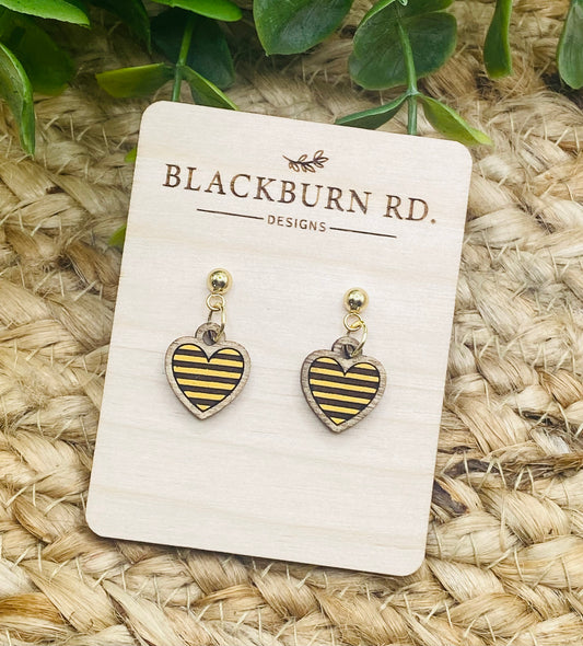 Petite Gold Ball Post Yellowjacket Stripe Heart Dangles