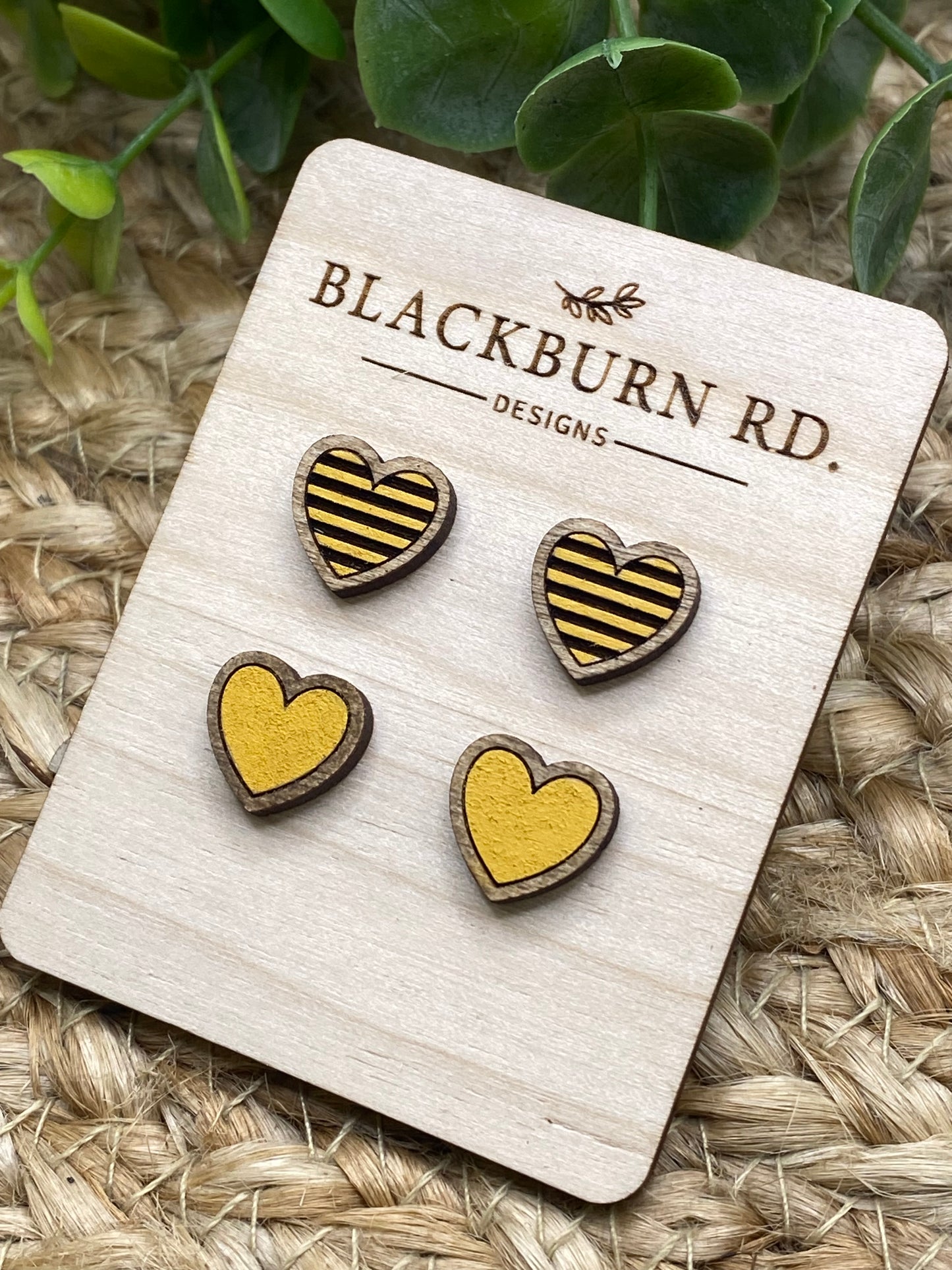 Striped Framed Heart Studs