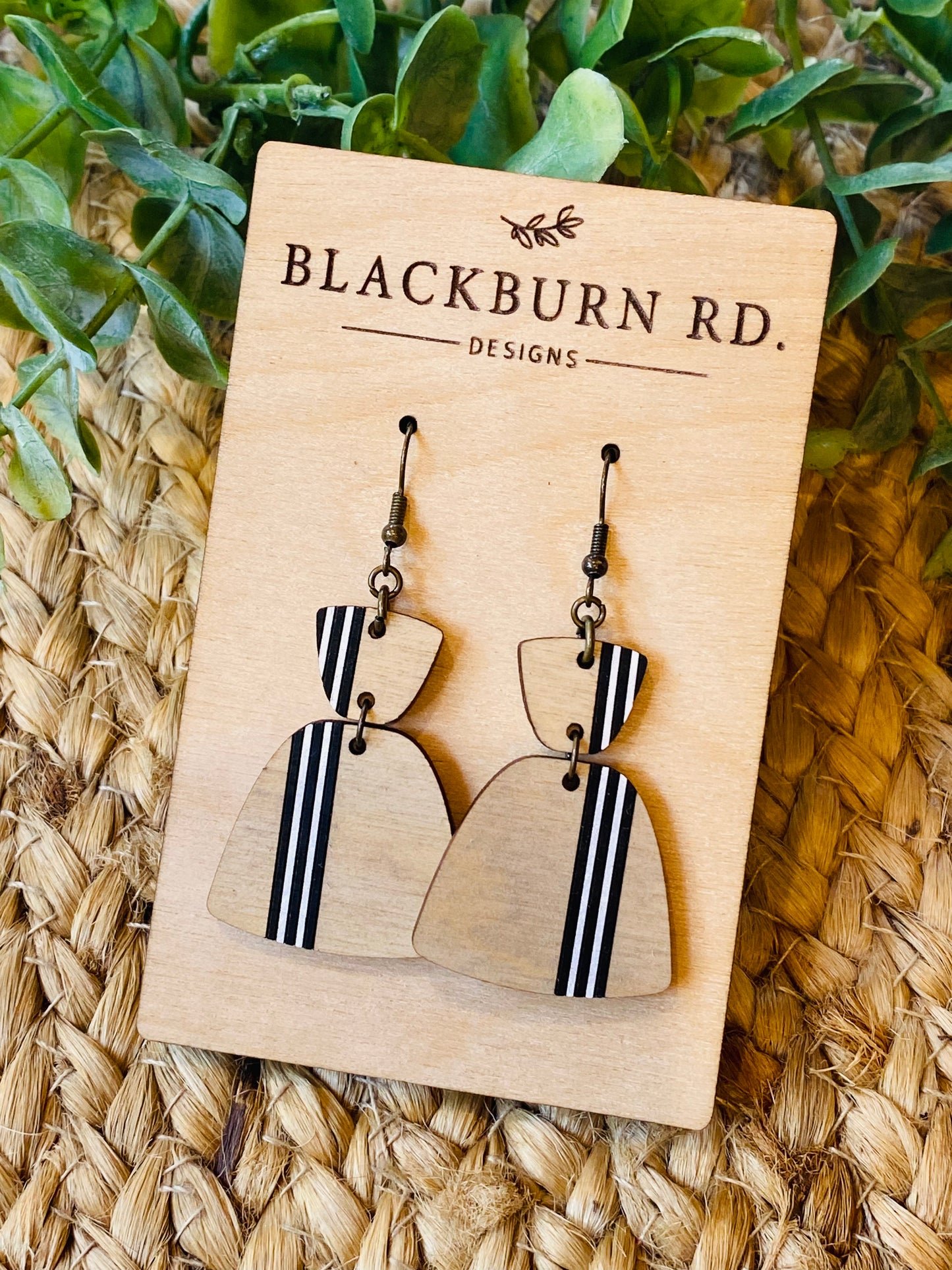 Black and White Striped Oblong Dangles