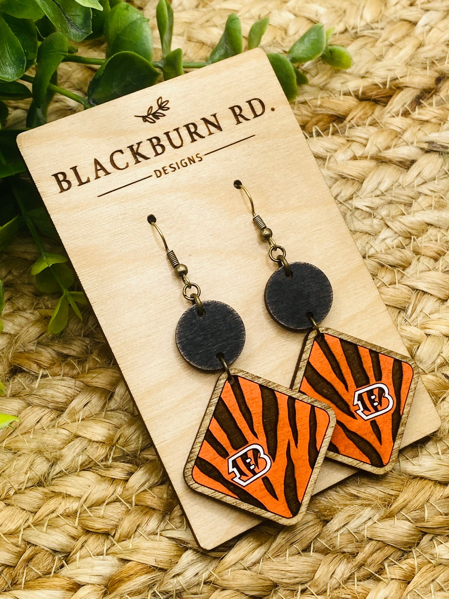 Tiger Stripe B Logo Earrings