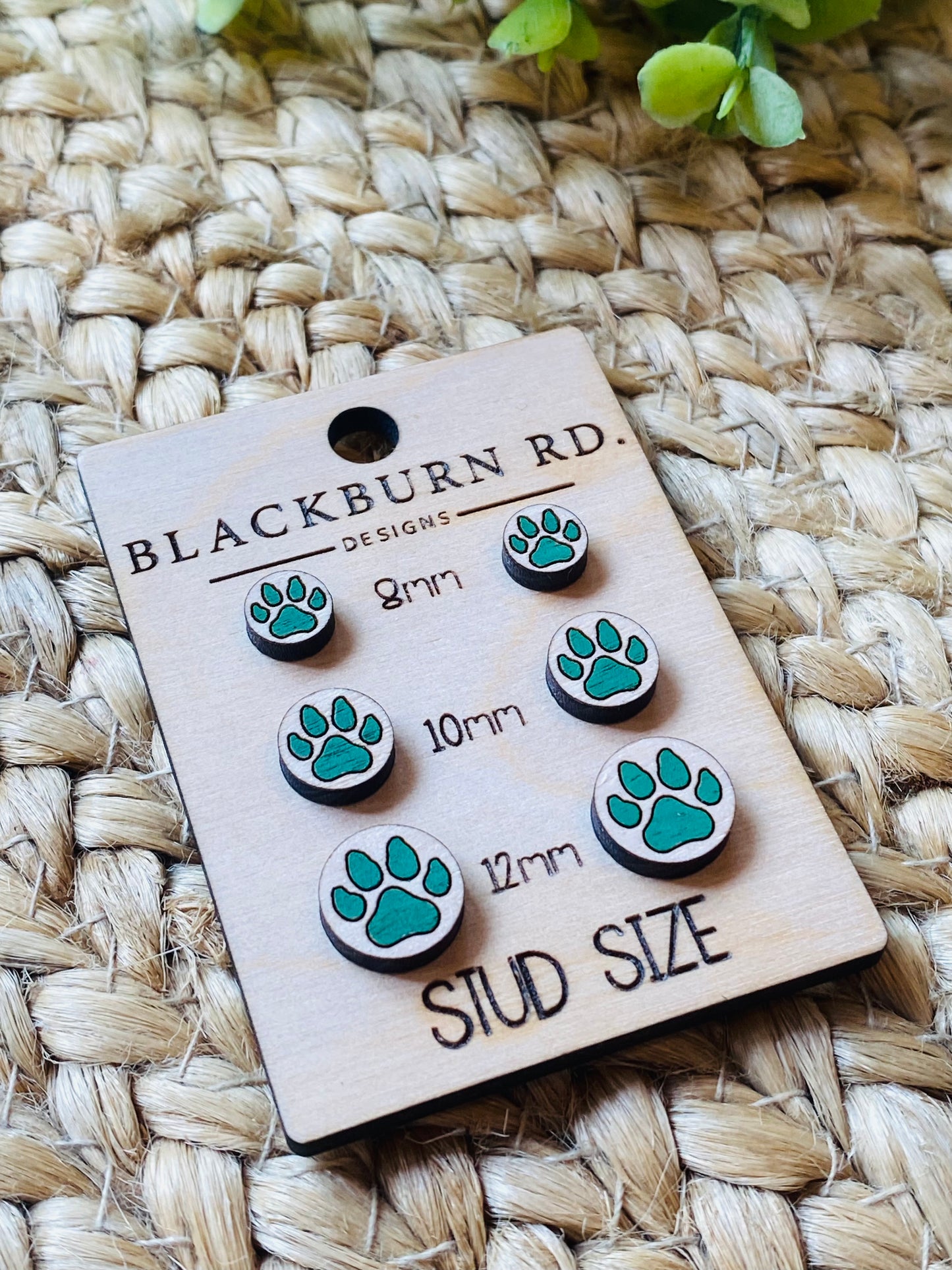 All Wood Harrison Paw Print Studs