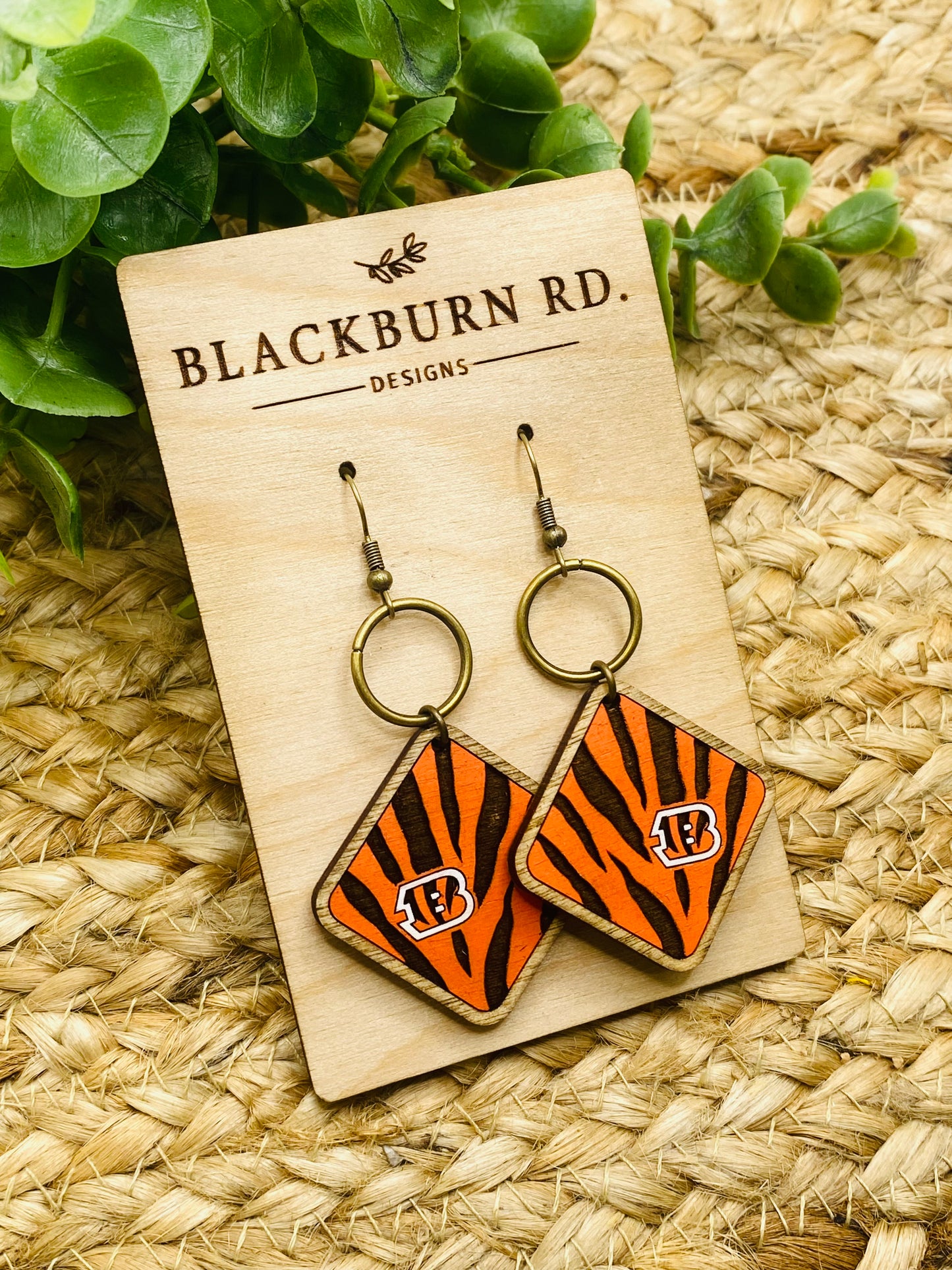 Tiger Stripe B Logo Earrings
