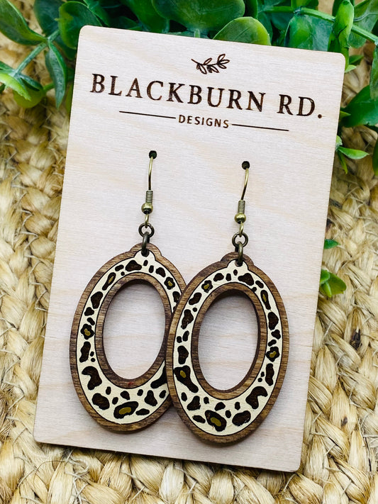 Framed Leopard Oval Dangles