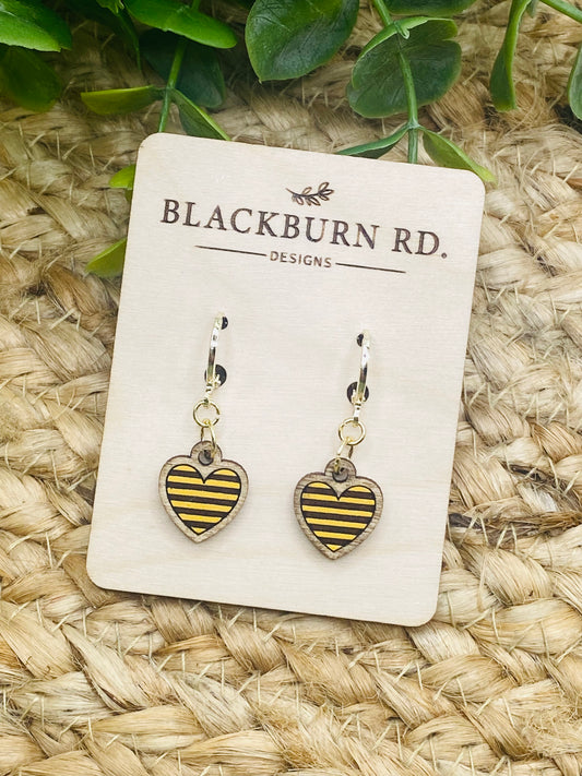 Yellowjacket Stripe Heart Huggie Dangles