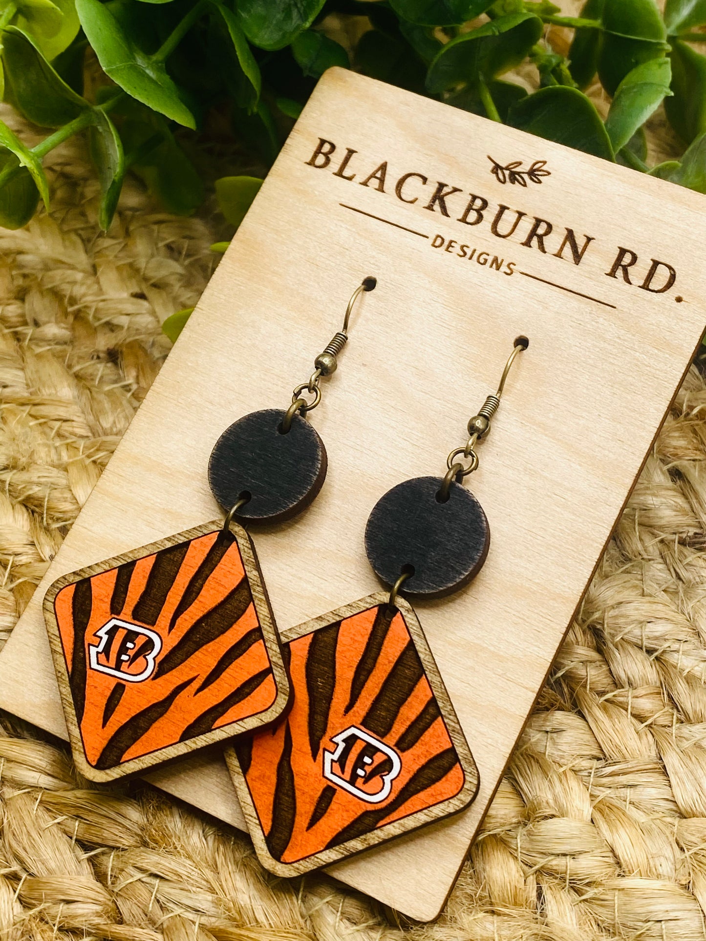 Tiger Stripe B Logo Earrings