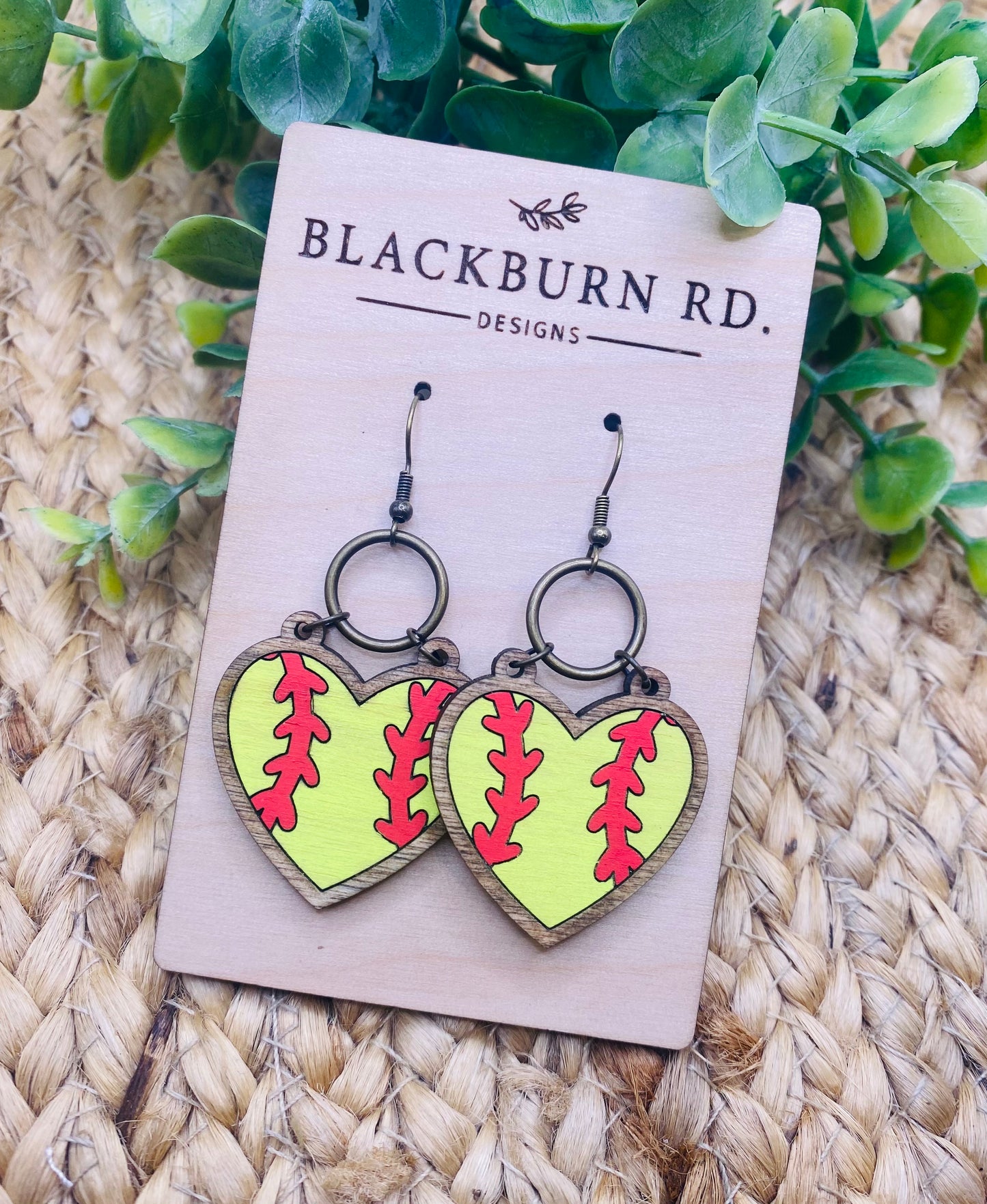 Softball Heart Shaped Earrings