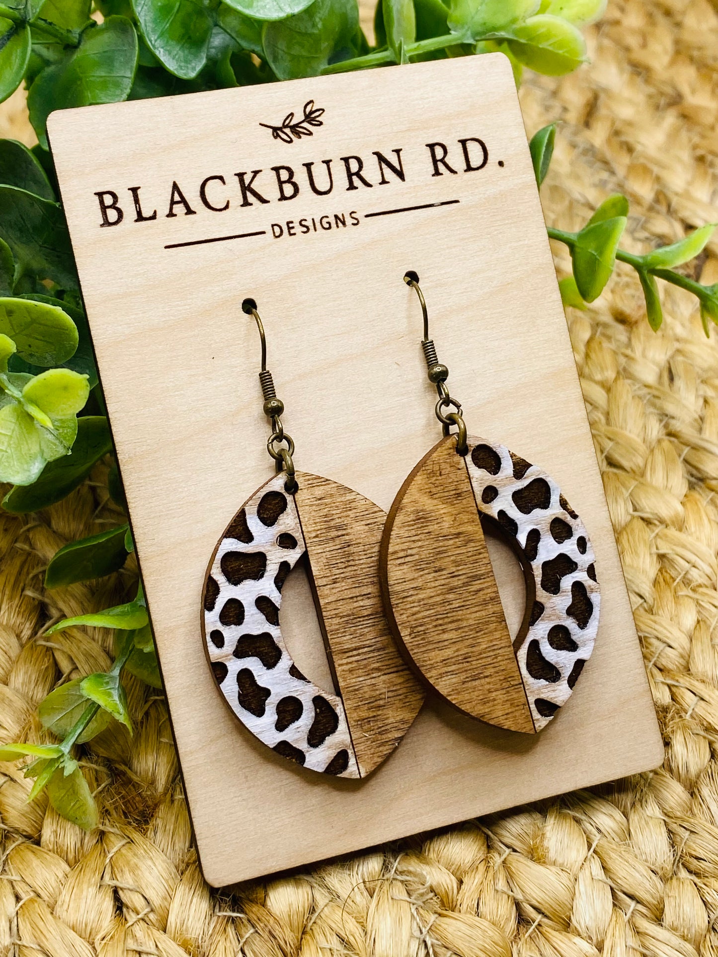 Half Leopard Half Solid Oval Dangles