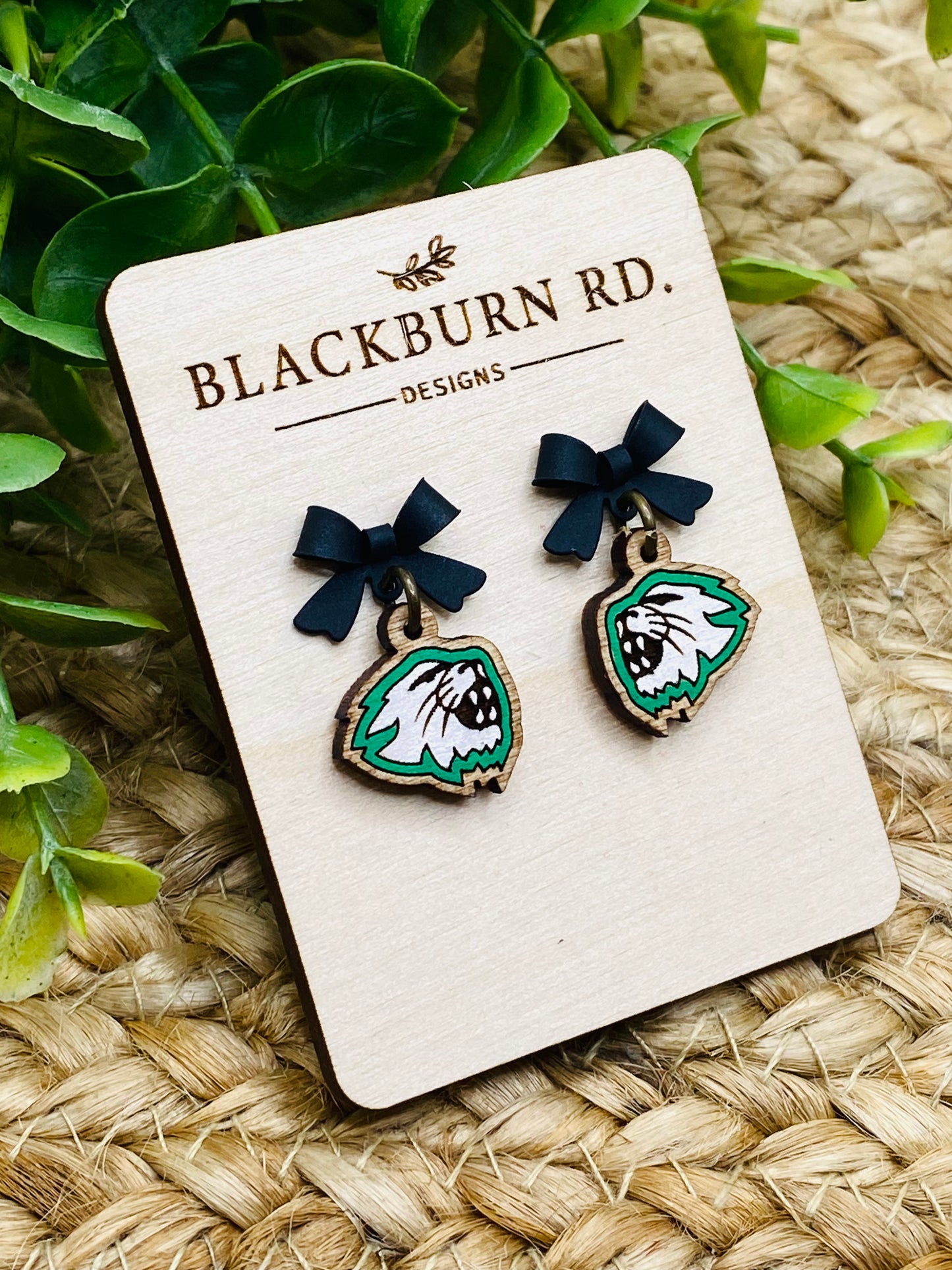 Petite Black Bow Wildcat Dangles