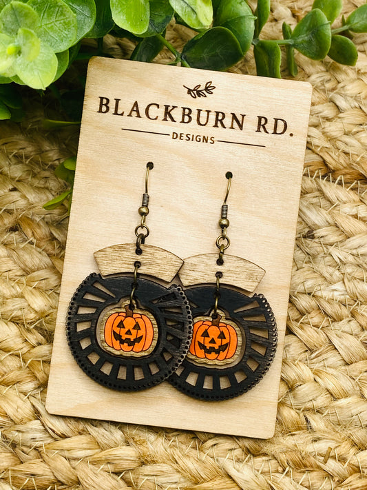 Boho Intricate Jack-O-Lantern Sundial Dangles