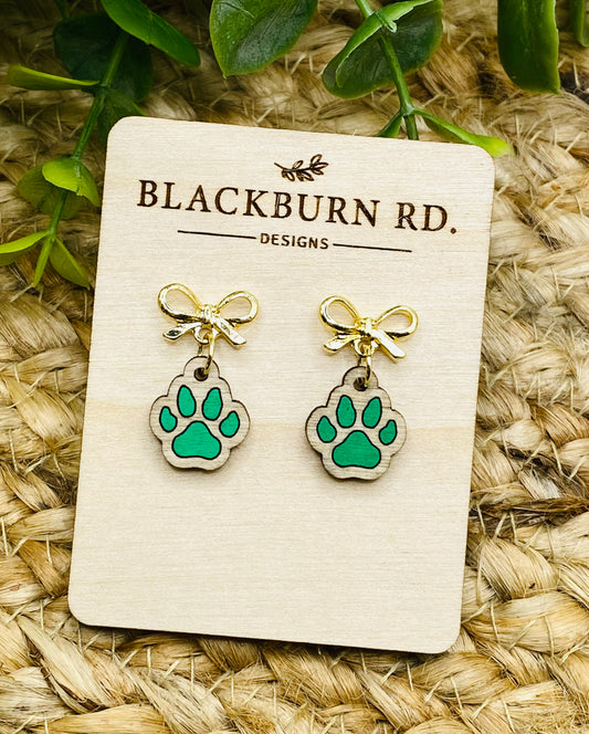 Petite Gold Bow Paw Print Dangles