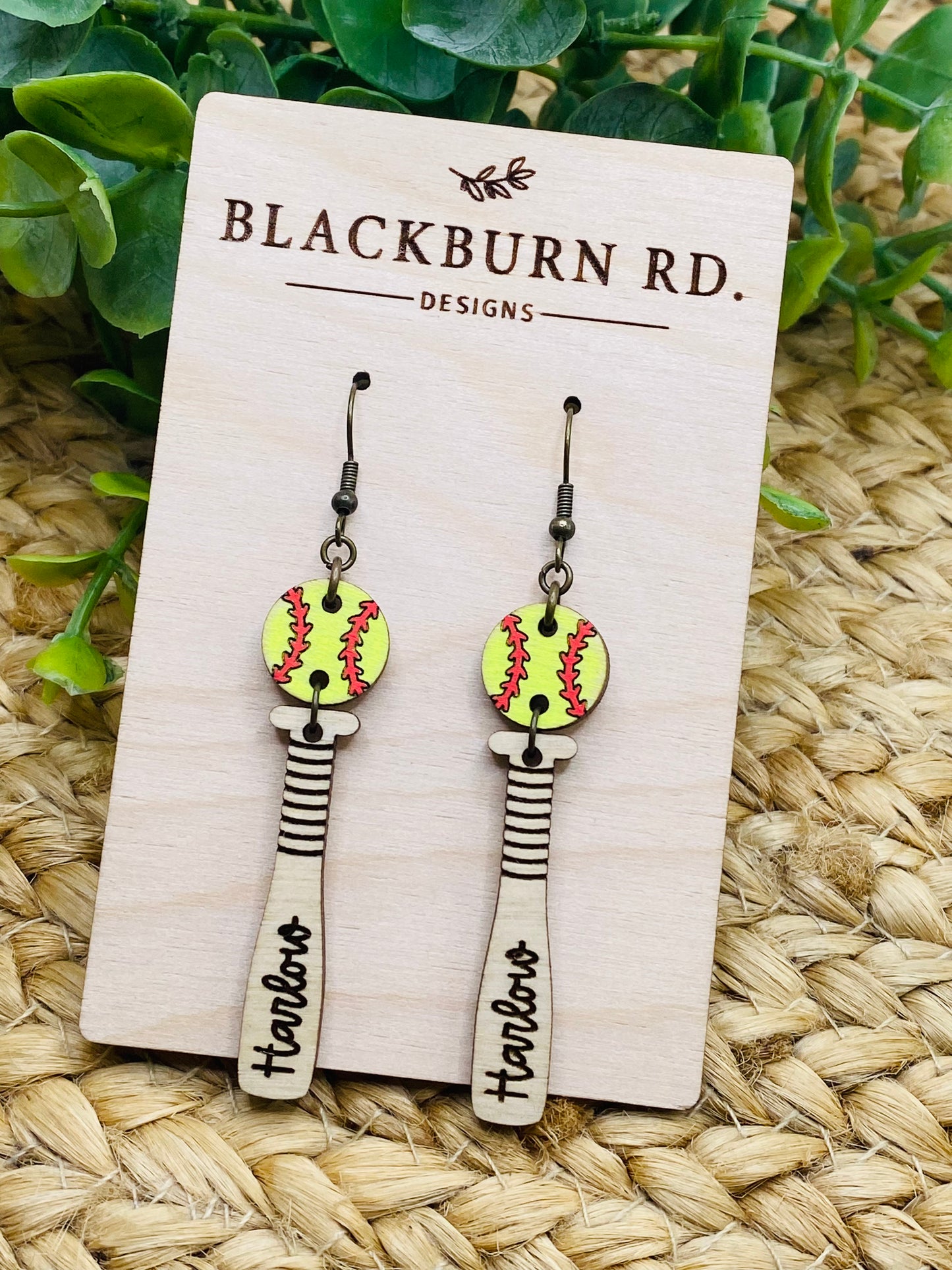 Custom Baseball / Softball & Bat Dangle Earrings