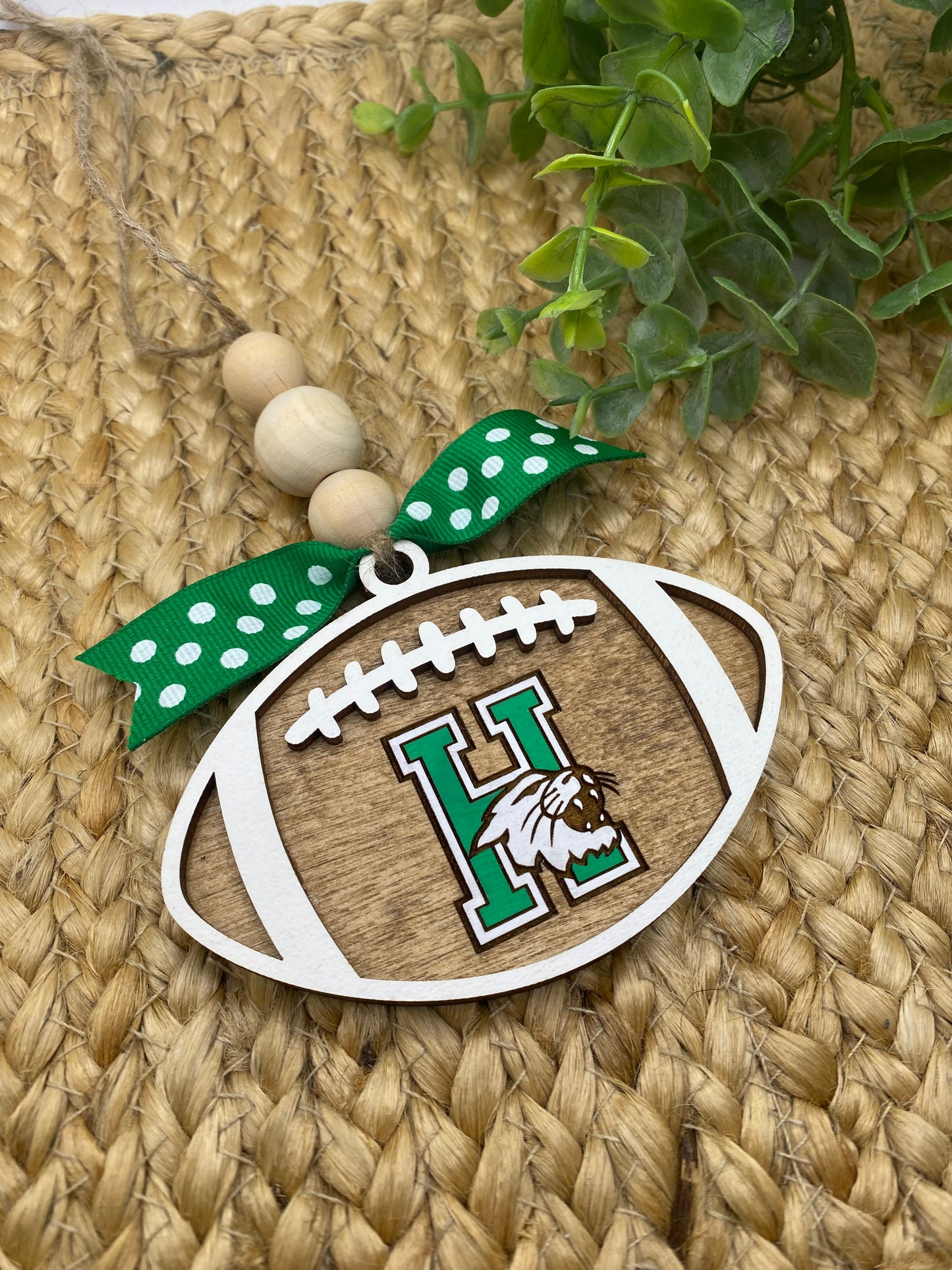 Harrison Logo Football Wooden Car Charm