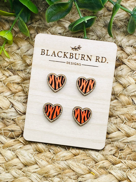 Tiger Stripe Heart Stud Earrings