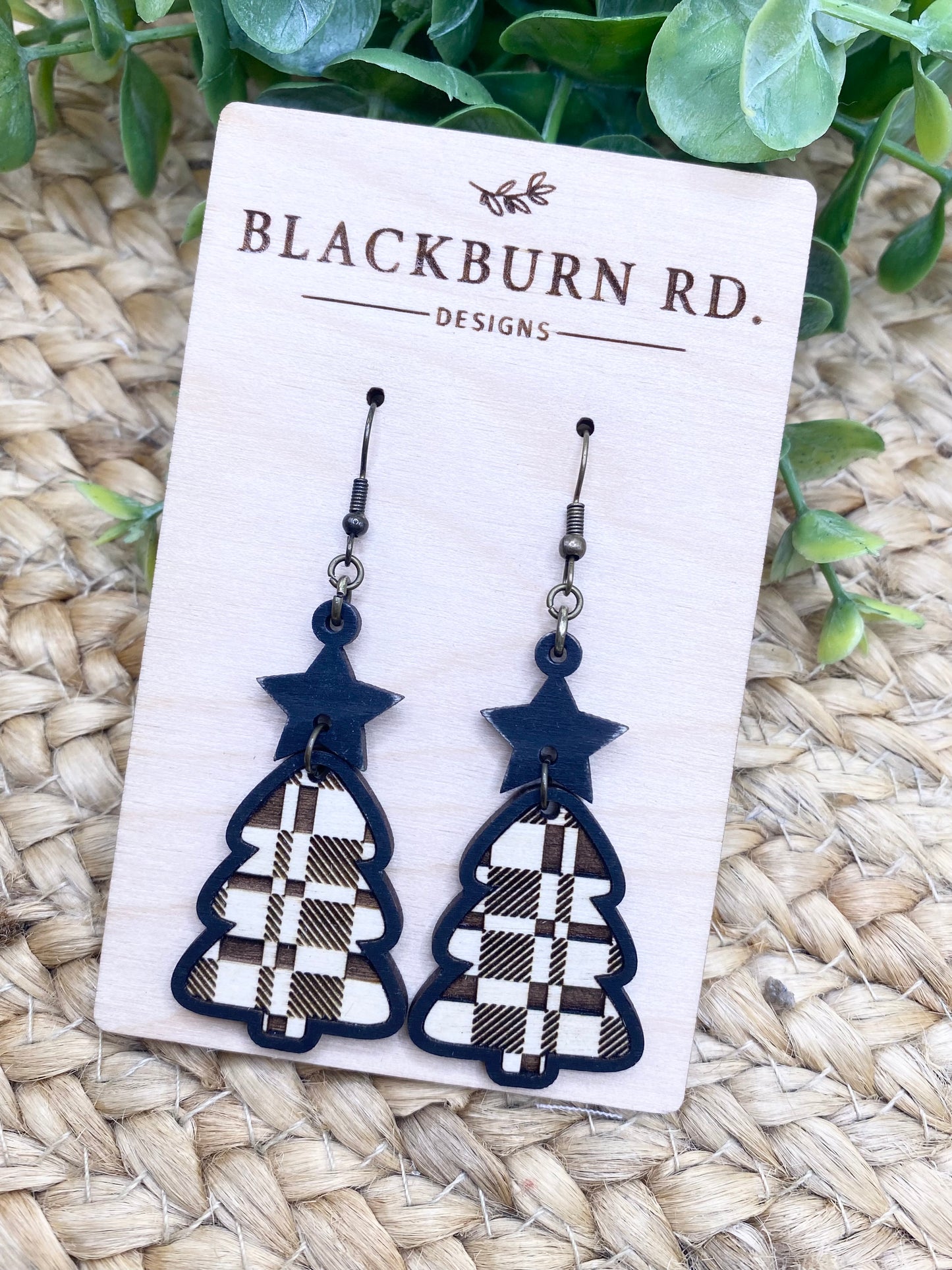 Plaid Tree Dangle Earrings