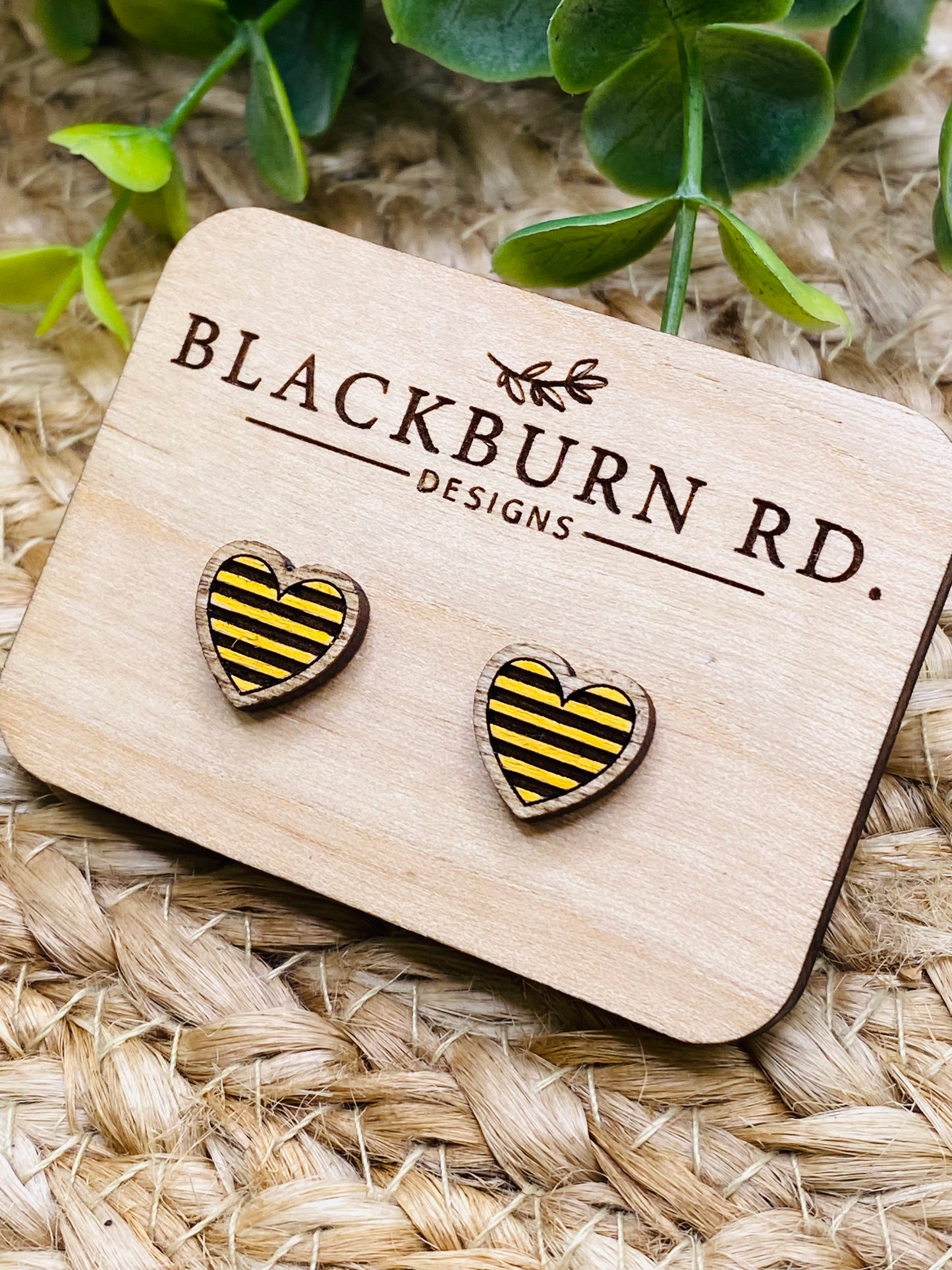 Striped Framed Heart Studs