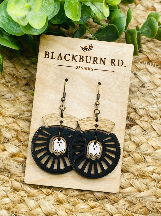 Boho Intricate Pac Man Ghost Sundial Dangles