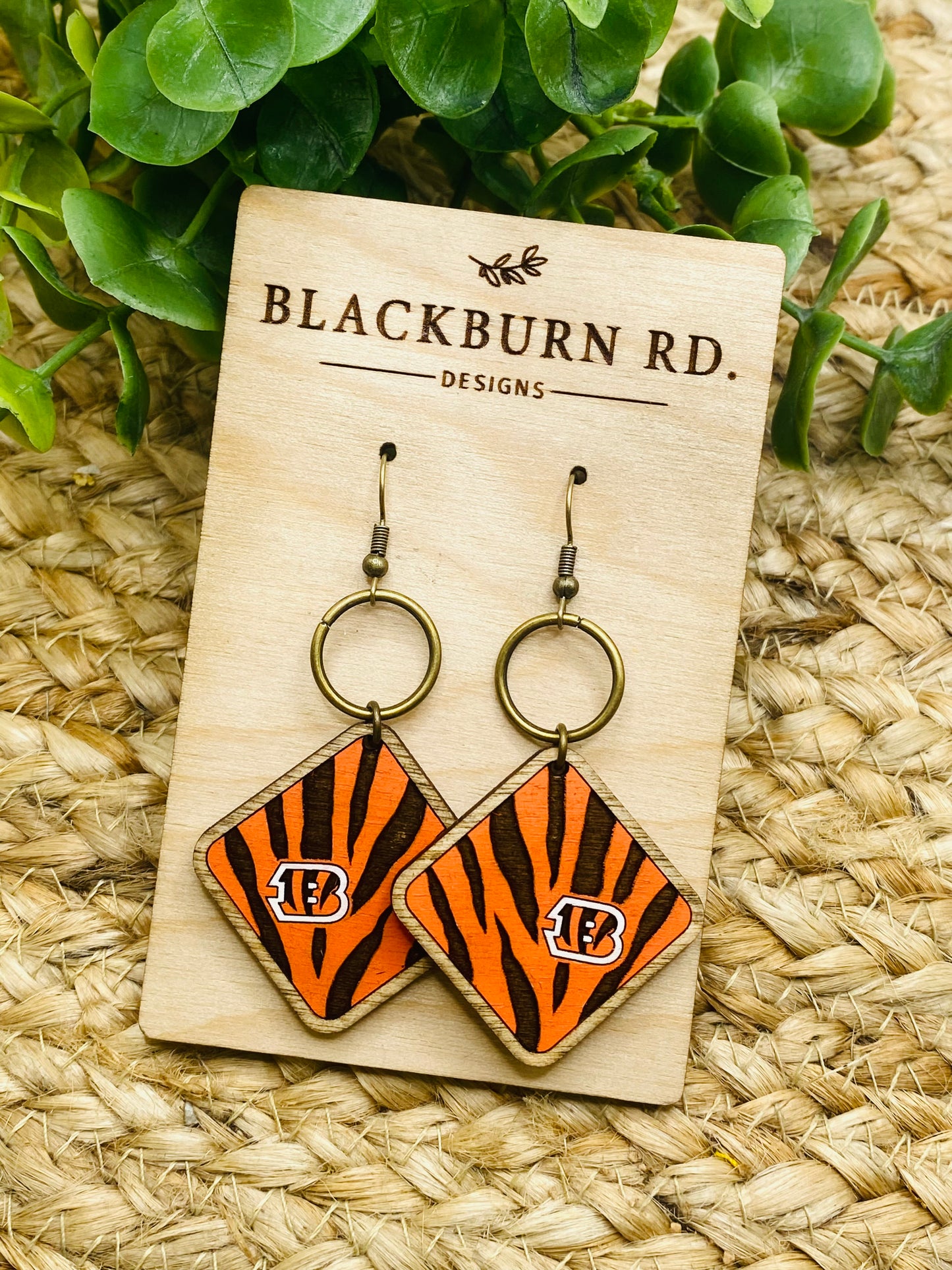 Tiger Stripe B Logo Earrings