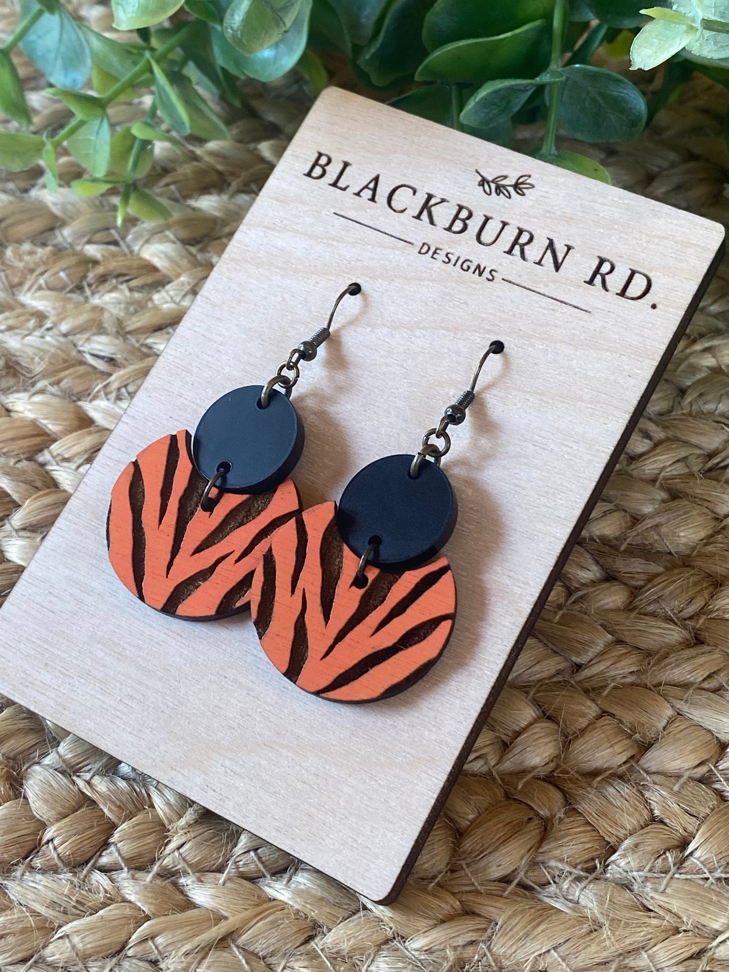 Circle Cut Tiger Stripe Dangle Earrings