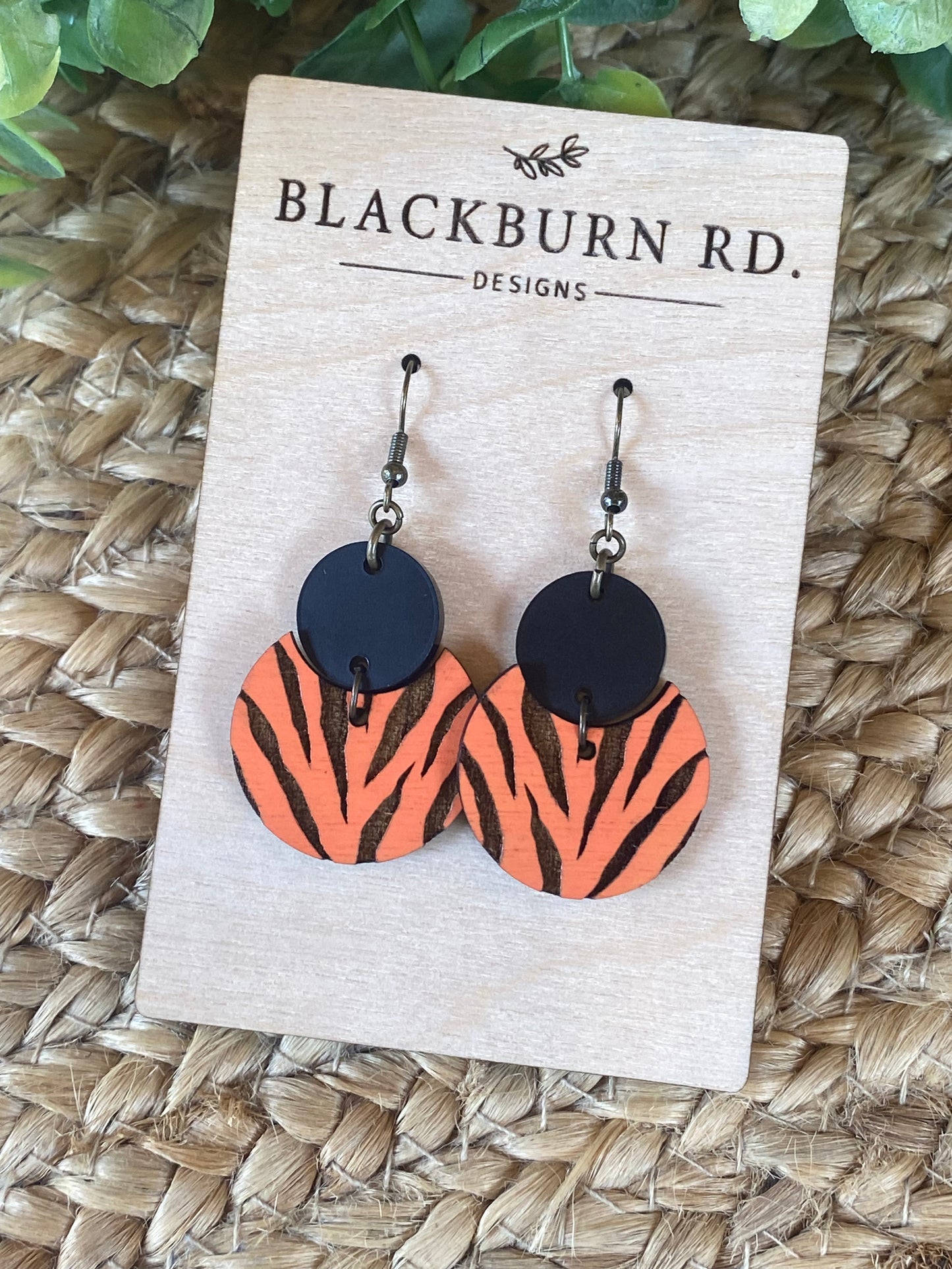 Circle Cut Tiger Stripe Dangle Earrings