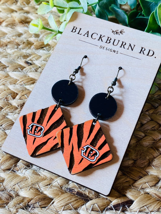 Tiger Stripe B Logo Earrings