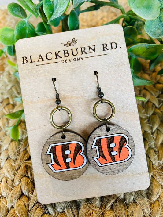 Bengals Stained Round Dangle Earrings