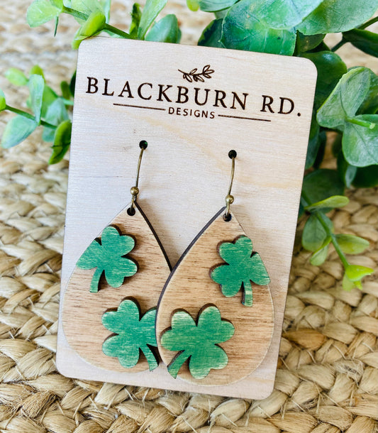 Dimensional Double Clover Teardrop Dangle Earrings