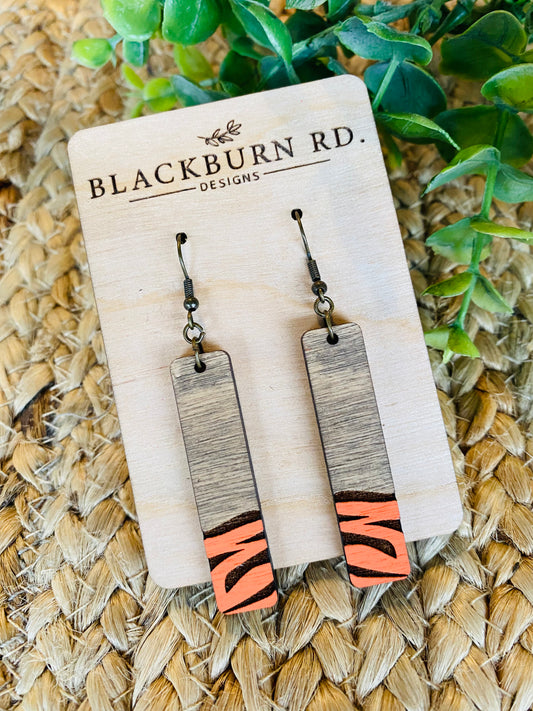 Wooden Tiger Dipped Bar Earrings