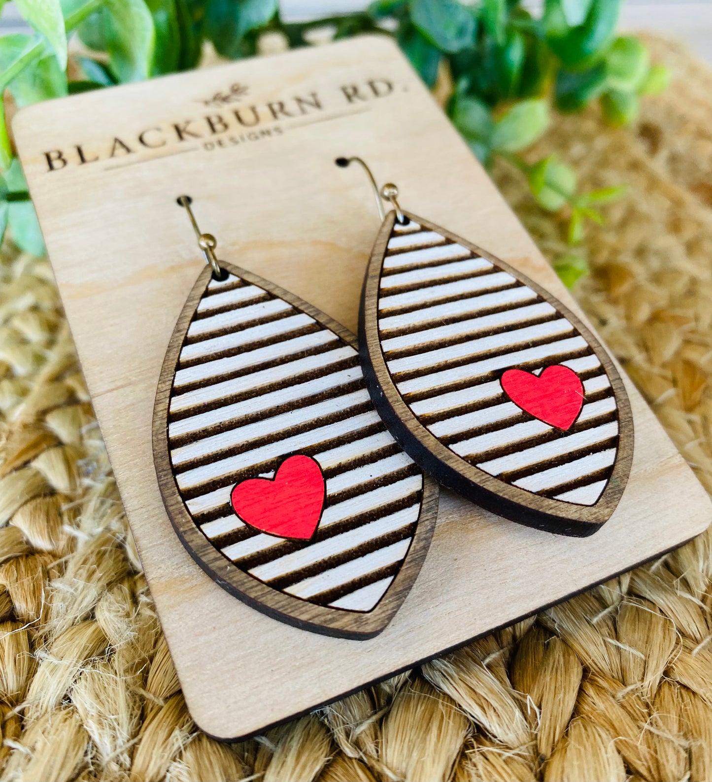 Engraved Striped Heart Petal Earrings