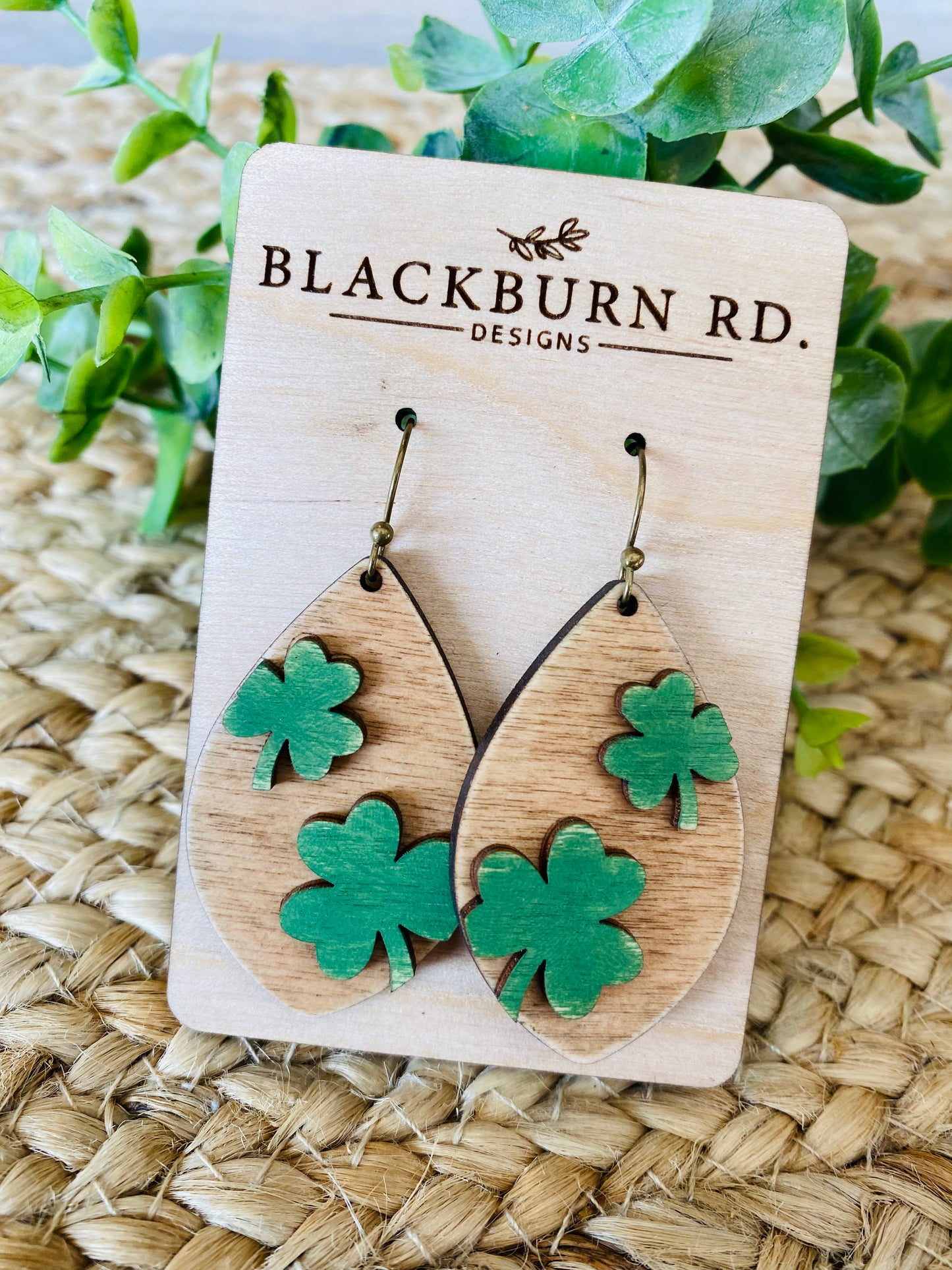 Dimensional Petal Leaf Clover Dangle Earrings