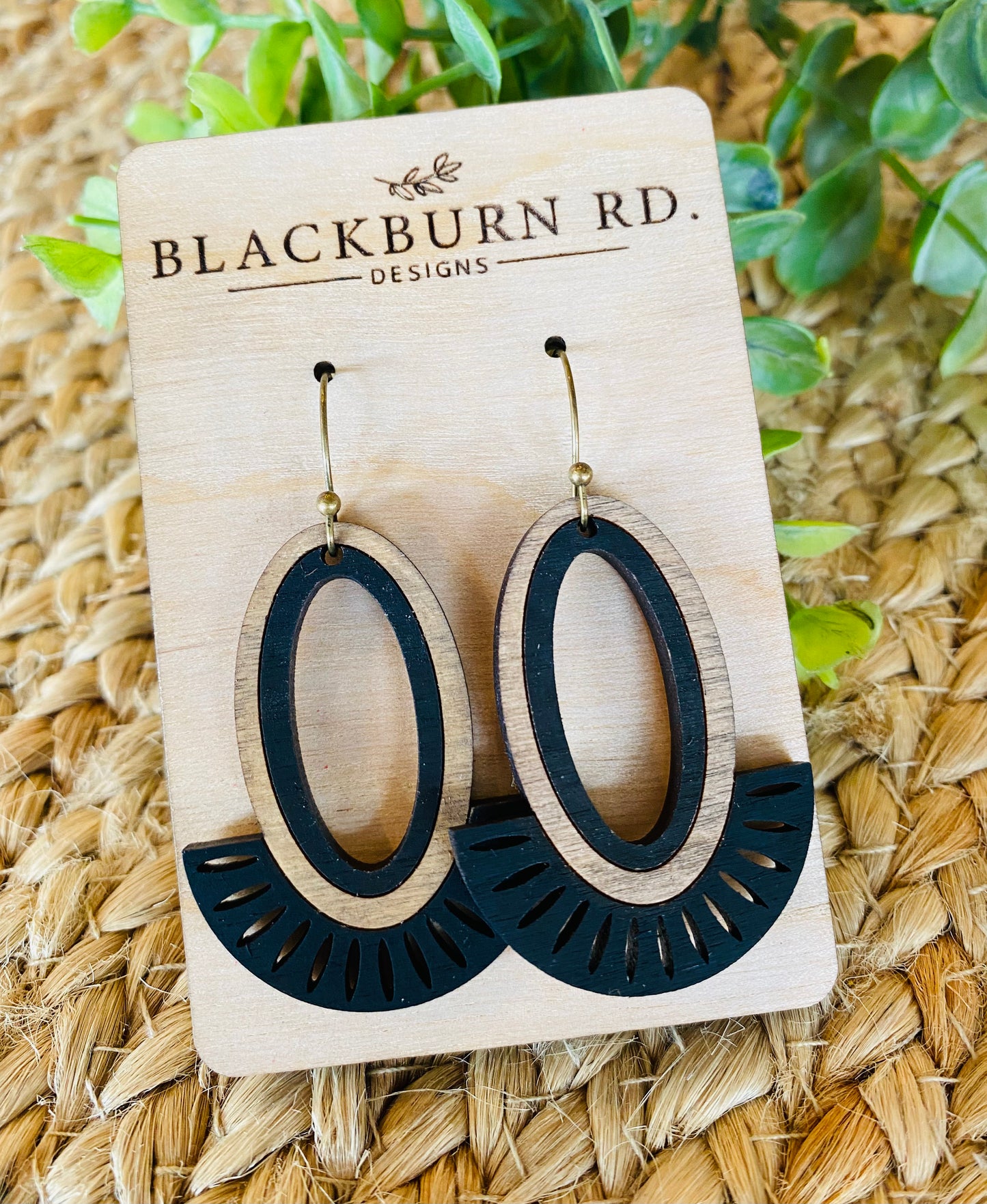 Wooden Lime Sliced Oval Earrings