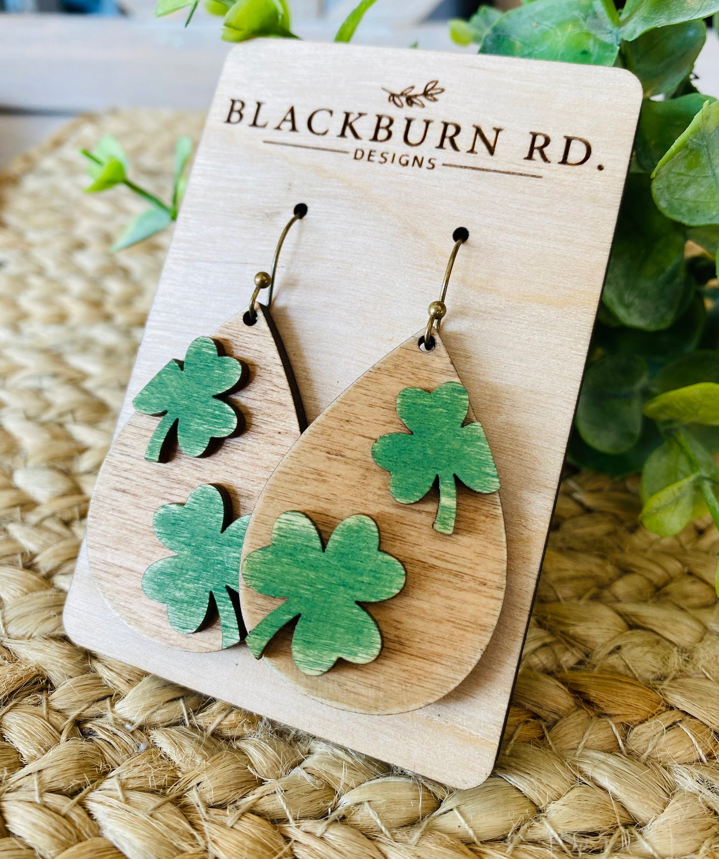 Dimensional Double Clover Teardrop Dangle Earrings