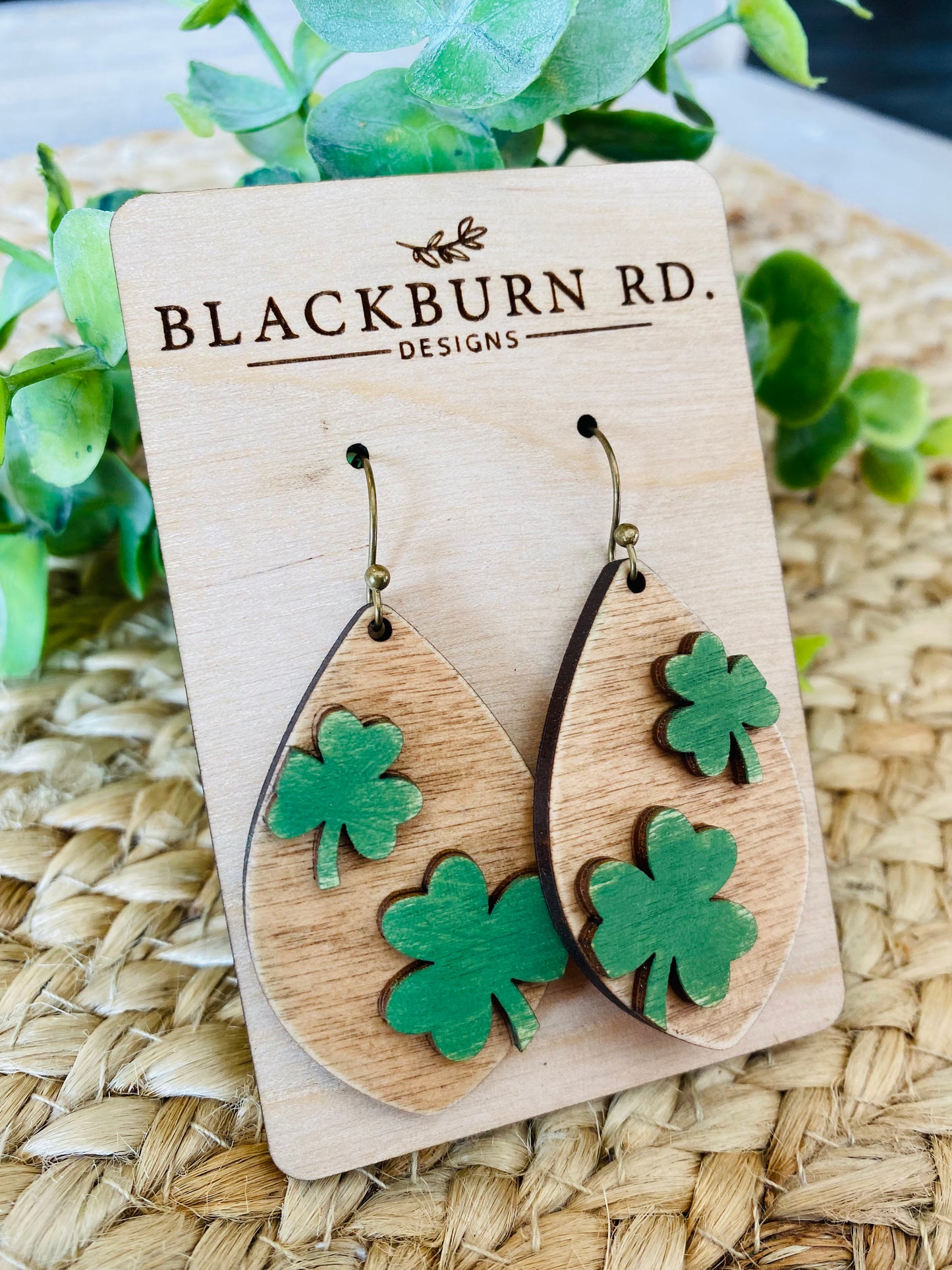 Dimensional Petal Leaf Clover Dangle Earrings