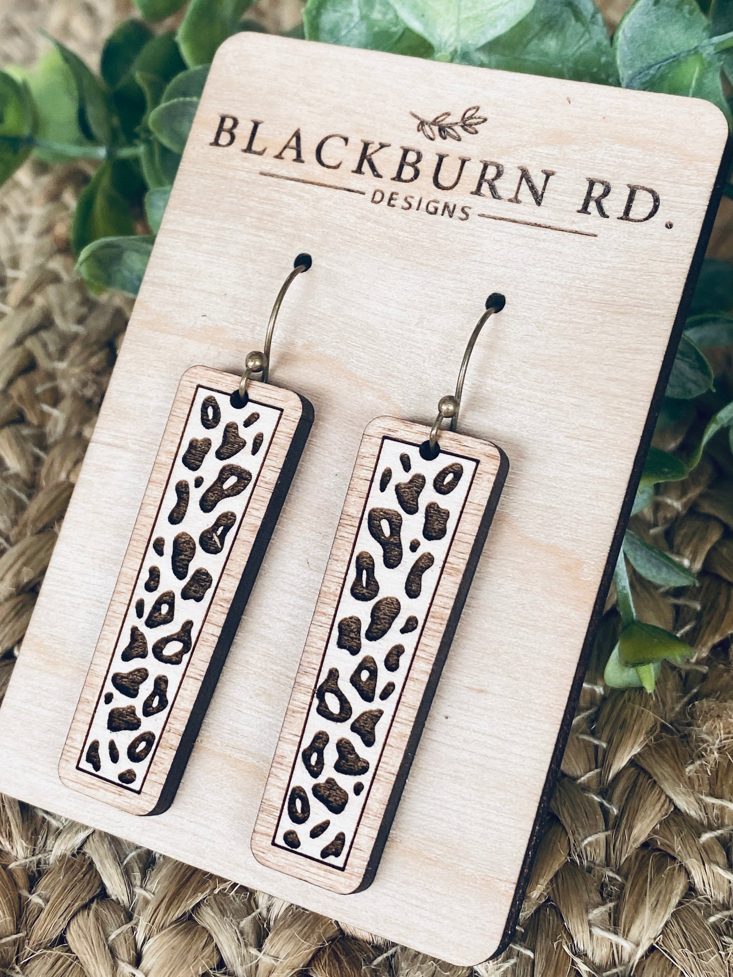 Leopard Oblong Bar Dangle Earrings