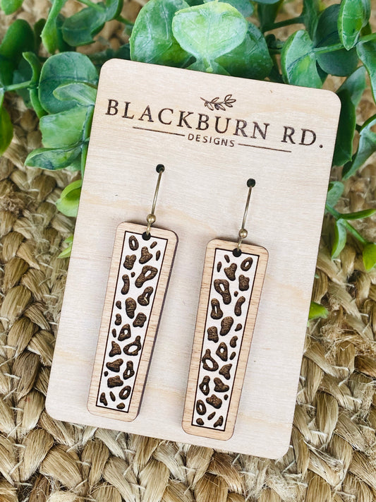 Leopard Oblong Bar Dangle Earrings