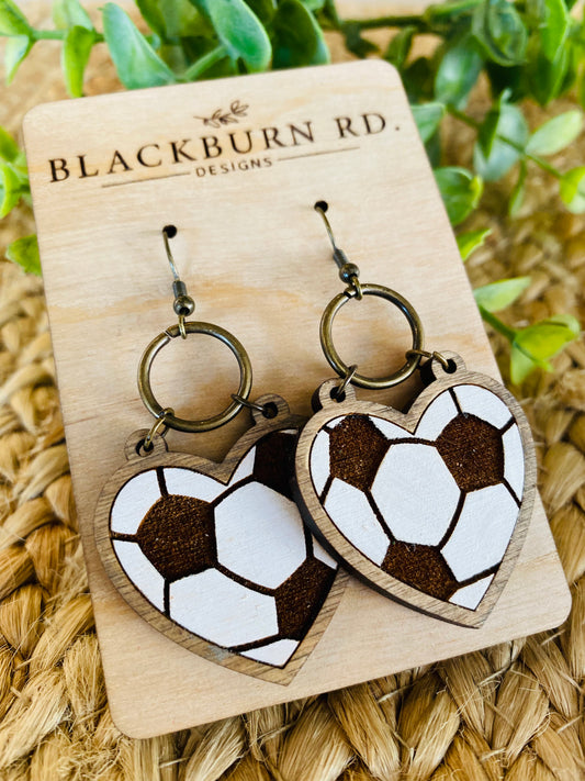 Soccer Heart Shaped Earrings